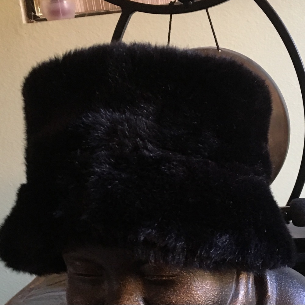 Faux Fur Black Bucket style Hat